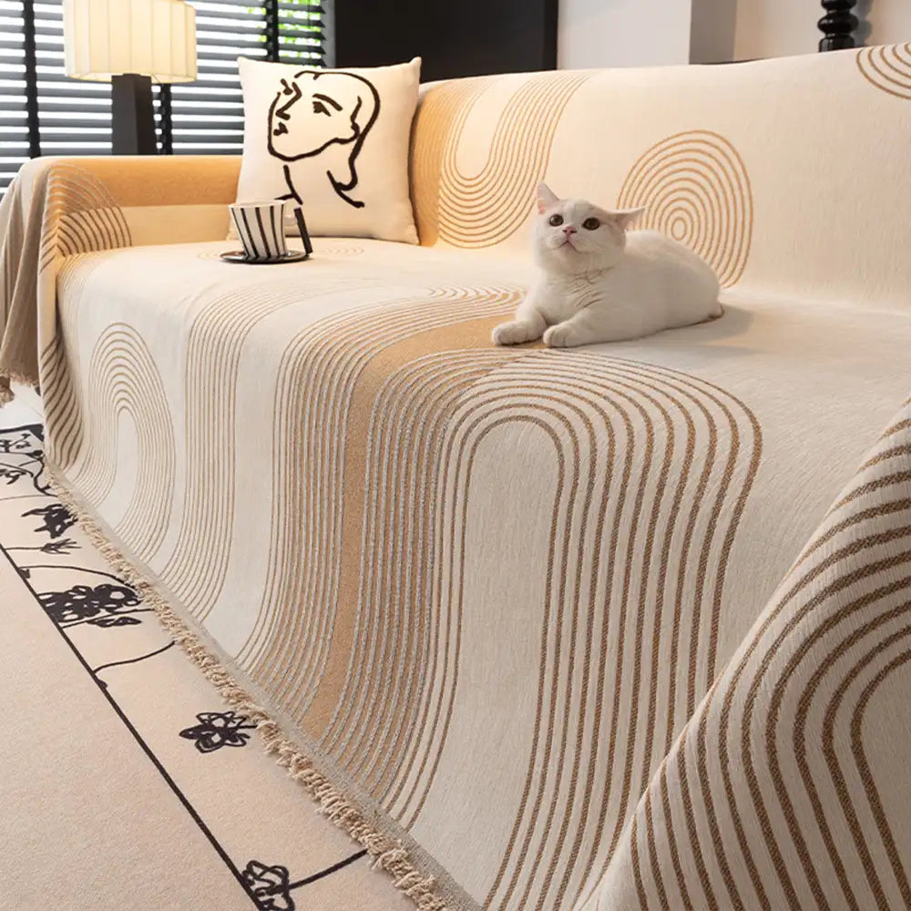 Geometrisch gestreifter Chenille langlebiger Sofaschutz Couchbezug