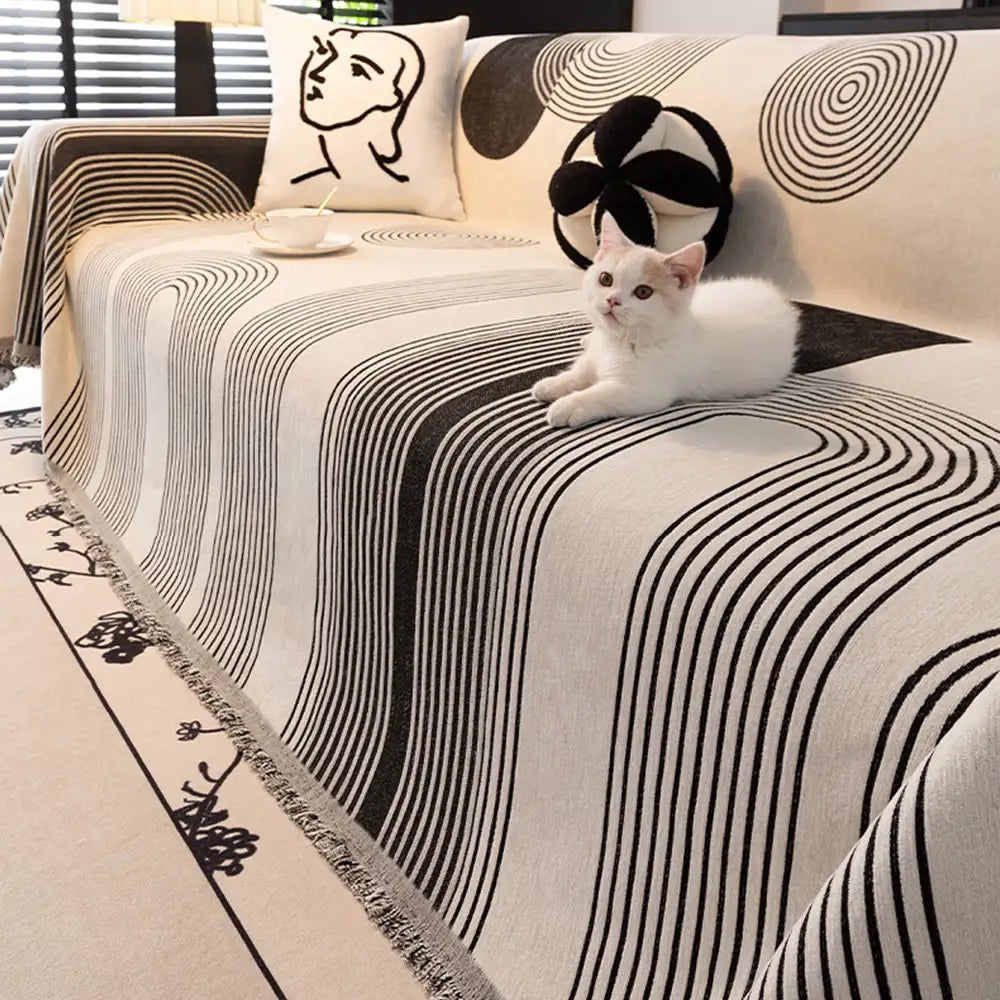 Geometrisch gestreifter Chenille langlebiger Sofaschutz Couchbezug