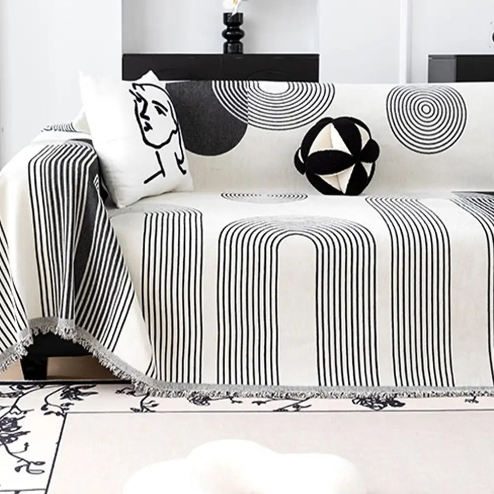 Geometrisch gestreifter Chenille langlebiger Sofaschutz Couchbezug