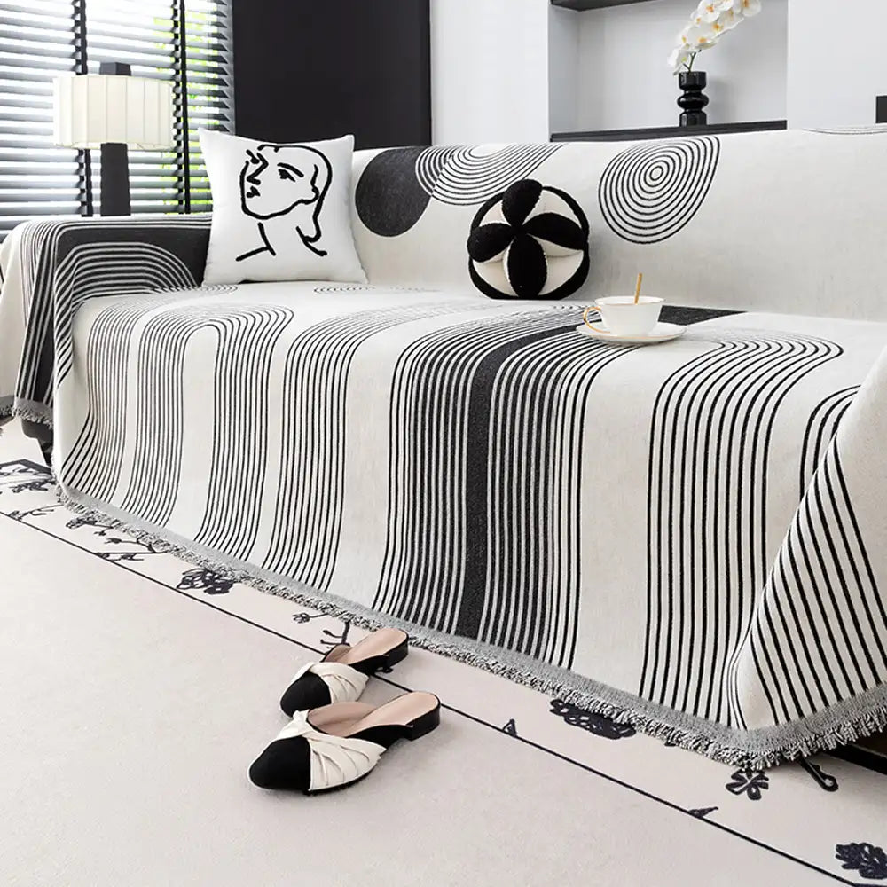 Geometrisch gestreifter Chenille langlebiger Sofaschutz Couchbezug