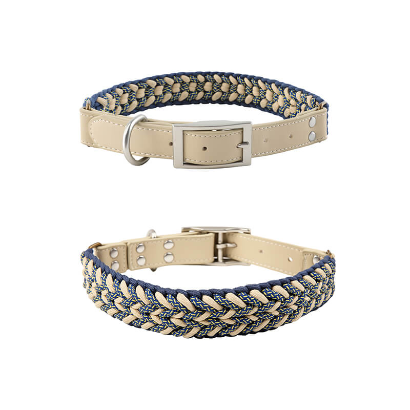 Handgewebtes Leder Mehrzweck Anti-Zieh-Hundehalsband und Leinen-Set