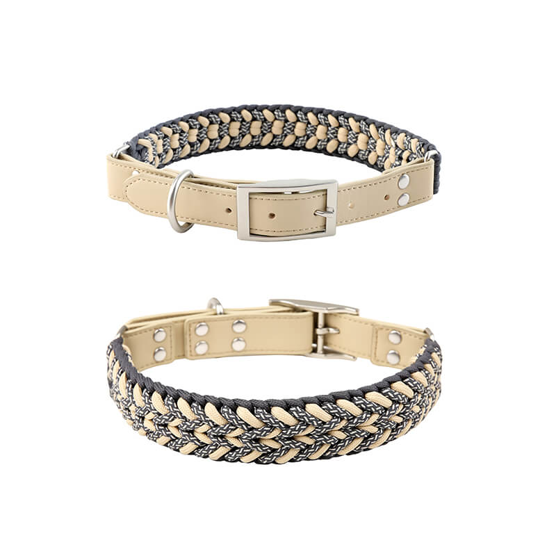 Handgewebtes Leder Mehrzweck Anti-Zieh-Hundehalsband und Leinen-Set