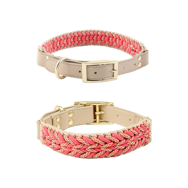 Handgewebtes Leder Mehrzweck Anti-Zieh-Hundehalsband und Leinen-Set