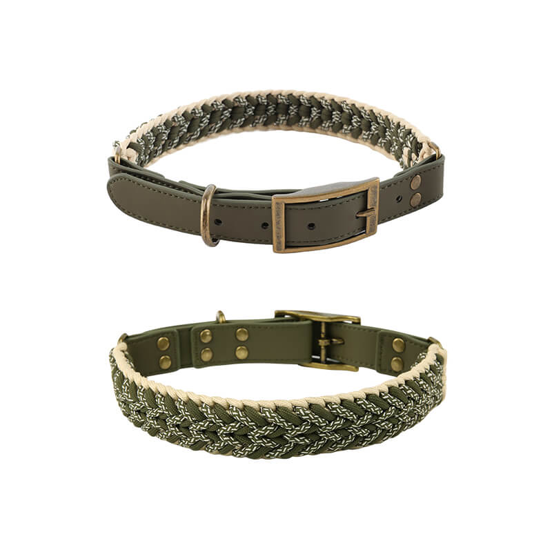 Handgewebtes Leder Mehrzweck Anti-Zieh-Hundehalsband und Leinen-Set