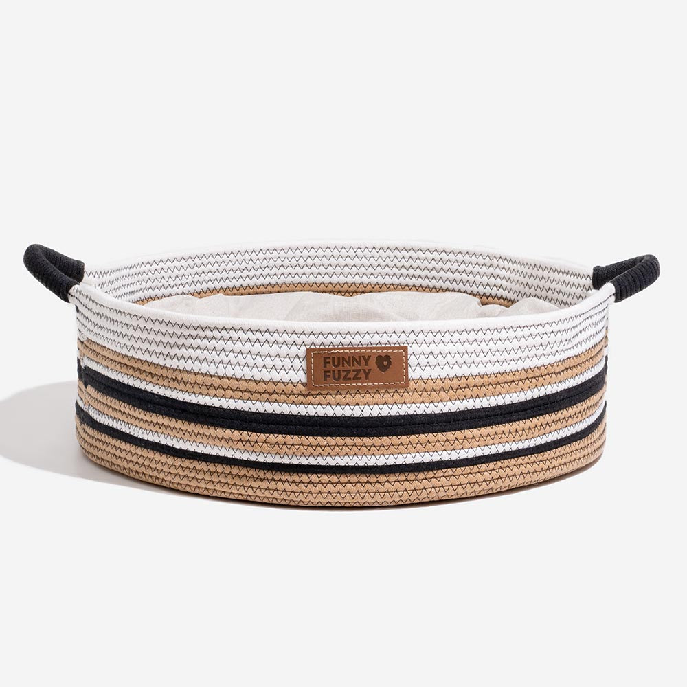 Handgefertigtes gestreiftes beruhigendes Haustierbett - Zeitloses Nest