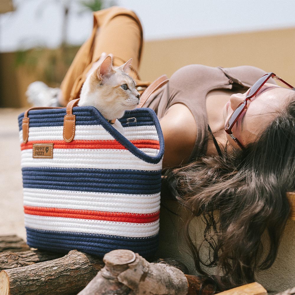 Handgefertigte leichte Baumwollgewebte Strandtasche für Haustiere - Sommerurlaub