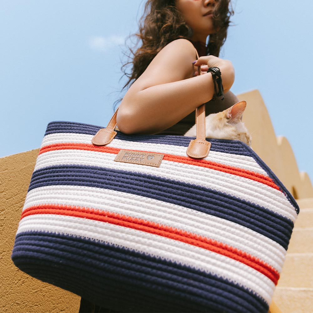 Handgefertigte leichte Baumwollgewebte Strandtasche für Haustiere - Sommerurlaub