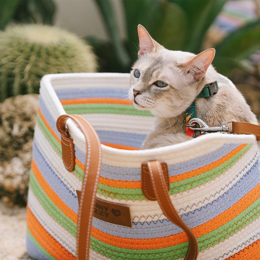 Handgefertigte leichte Baumwollgewebte Strandtasche für Haustiere - Sommerurlaub