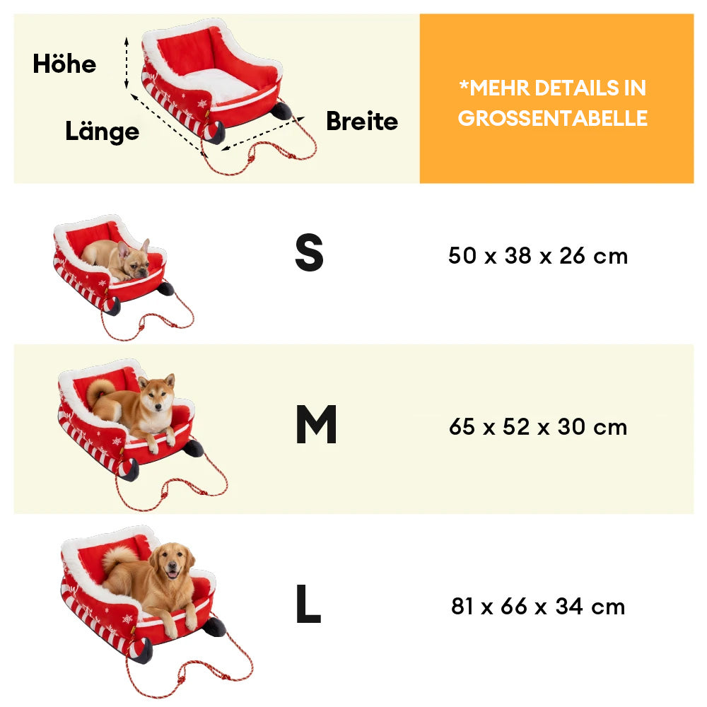 Festliches Gemütliches Hundebett aus Plüsch – Weihnachtsschlitten