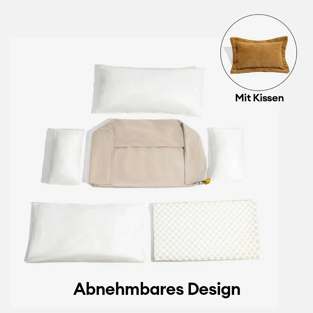 Allwetter Hundebett aus Chenille – Orthopädisch Abnehmbar & Mit Kissen