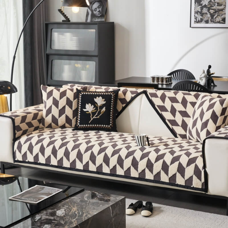 Moderne Sofa-Dekoration aus Plüsch mit Rautenmuster Rutschfester Couchbezug