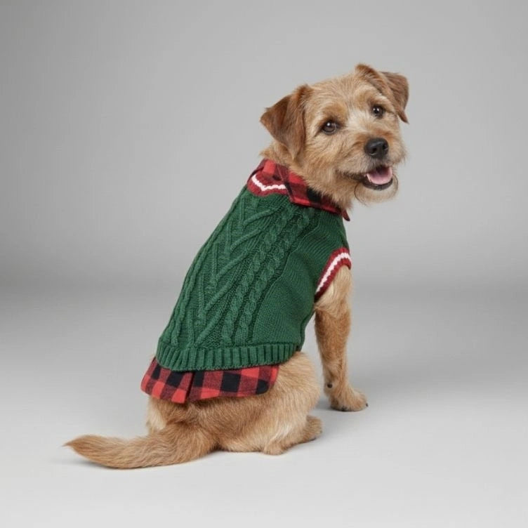 Perfekt für den Herbst und Winter: Karierter Kragen Zopfmuster Hundepullover