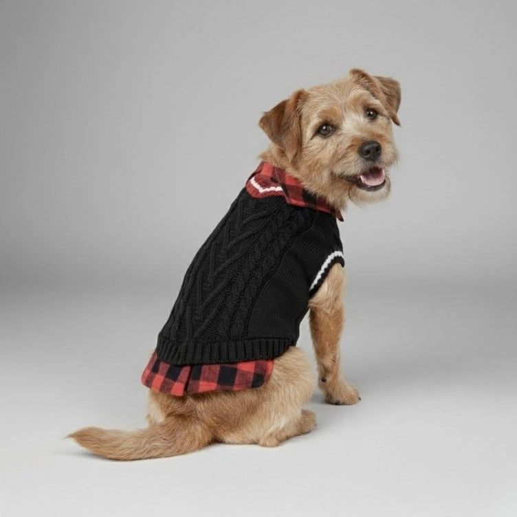 Perfekt für den Herbst und Winter: Karierter Kragen Zopfmuster Hundepullover