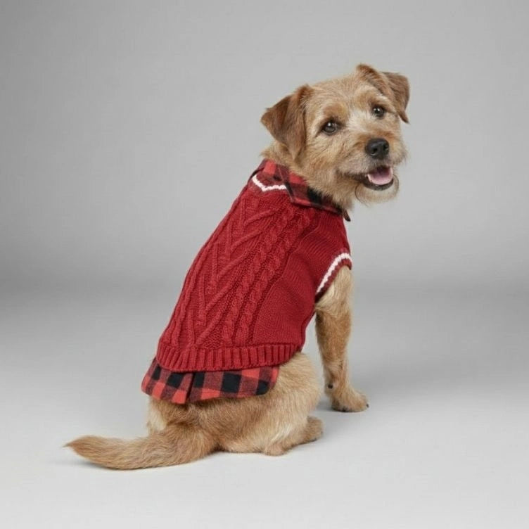 Perfekt für den Herbst und Winter: Karierter Kragen Zopfmuster Hundepullover