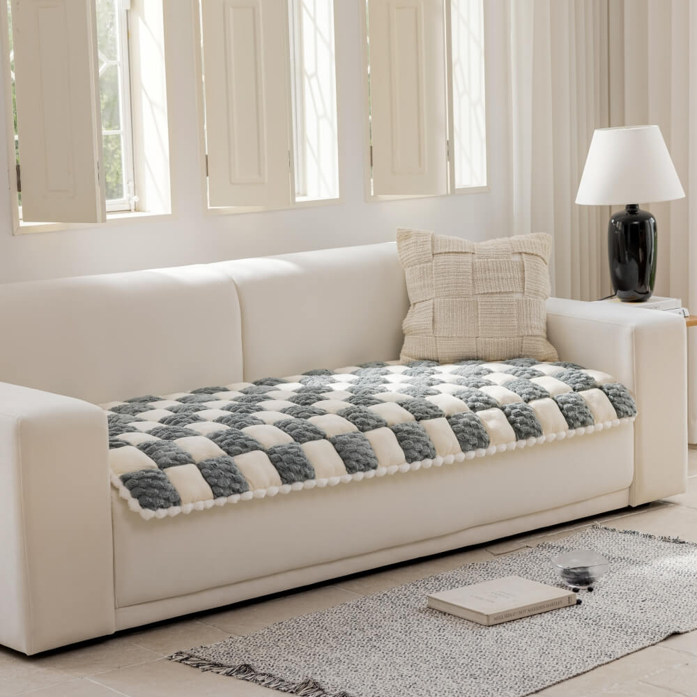Handgefertigte Plüsch-Hundematte im Farbblock-Design – Rutschfester Sofaschutz