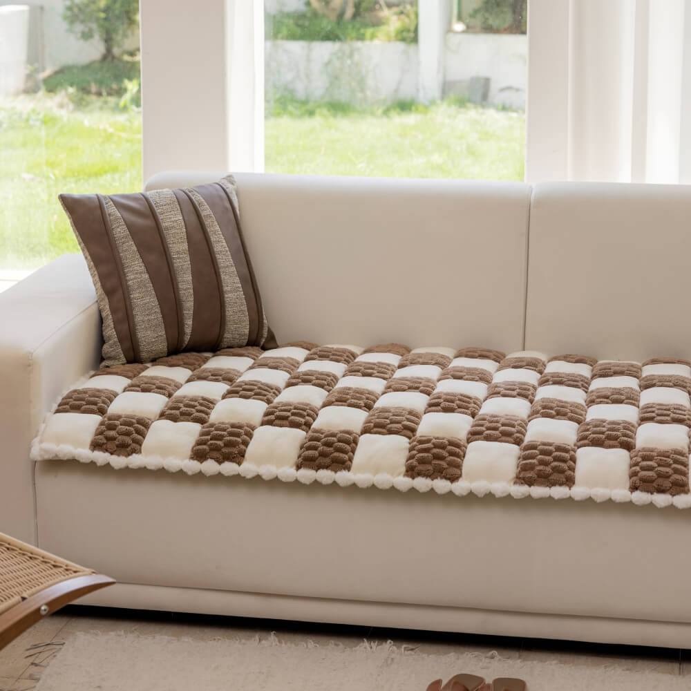 Handgefertigte Plüsch-Hundematte im Farbblock-Design – Rutschfester Sofaschutz