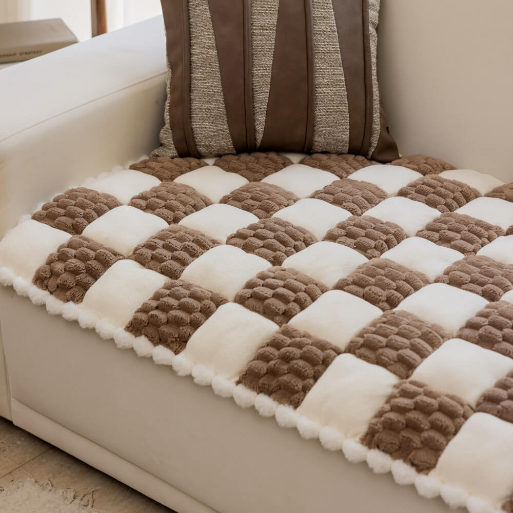 Handgefertigte Plüsch-Hundematte im Farbblock-Design – Rutschfester Sofaschutz