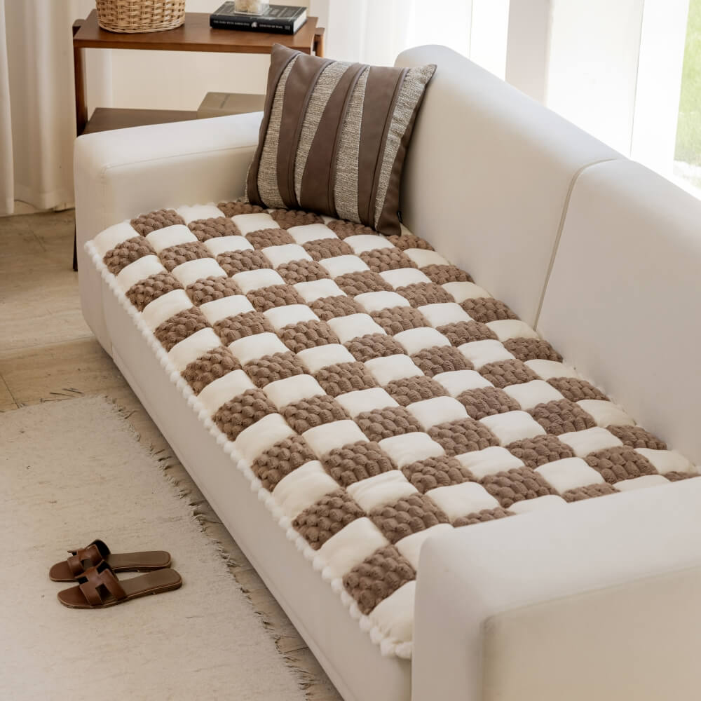Handgefertigte Plüsch-Hundematte im Farbblock-Design – Rutschfester Sofaschutz