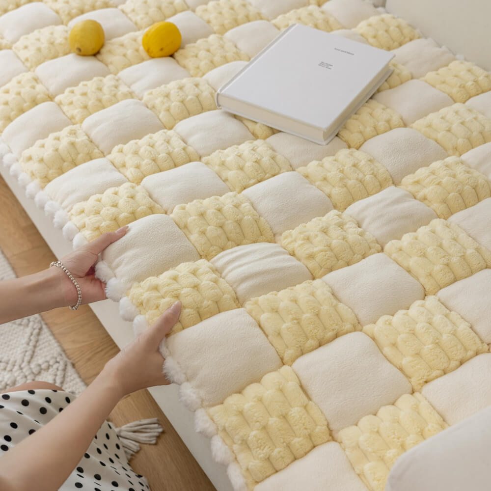 Handgefertigte Plüsch-Hundematte im Farbblock-Design – Rutschfester Sofaschutz