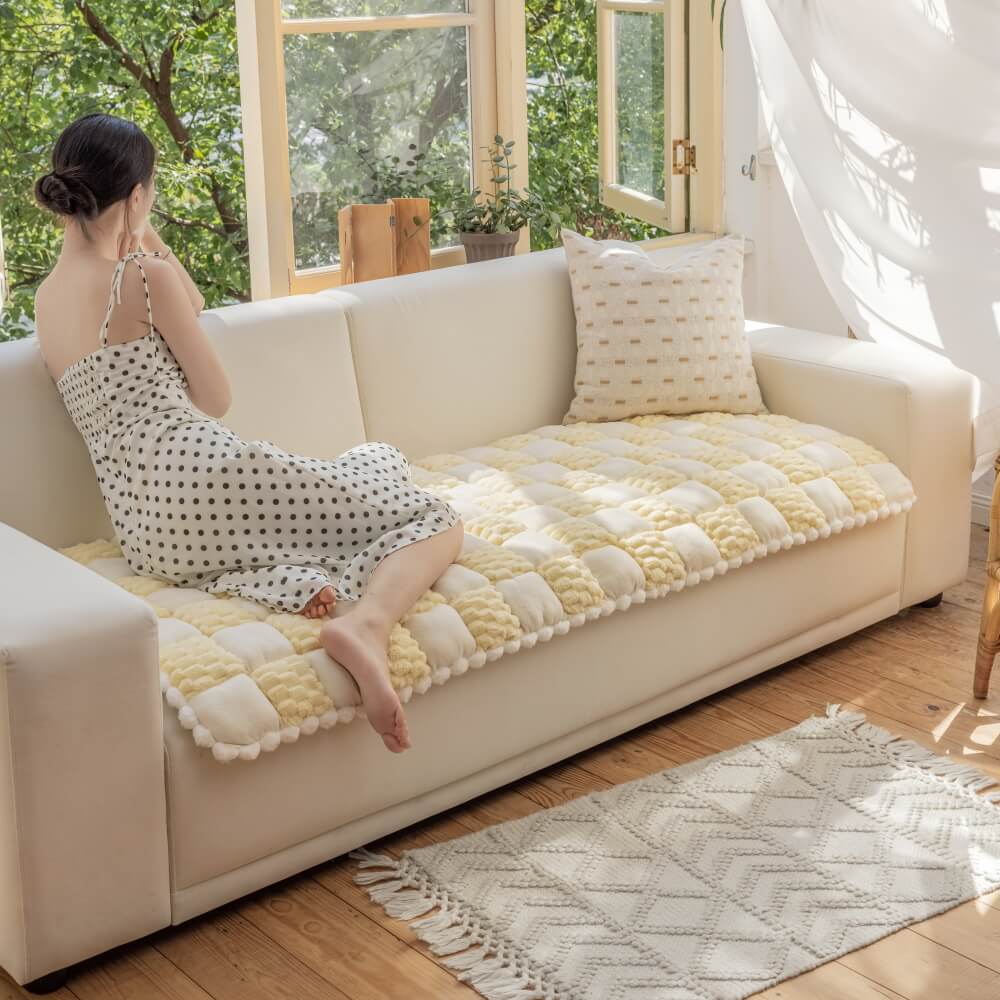 Handgefertigte Plüsch-Hundematte im Farbblock-Design – Rutschfester Sofaschutz