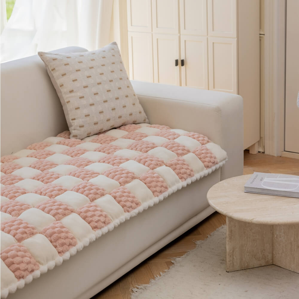 Handgefertigte Plüsch-Hundematte im Farbblock-Design – Rutschfester Sofaschutz