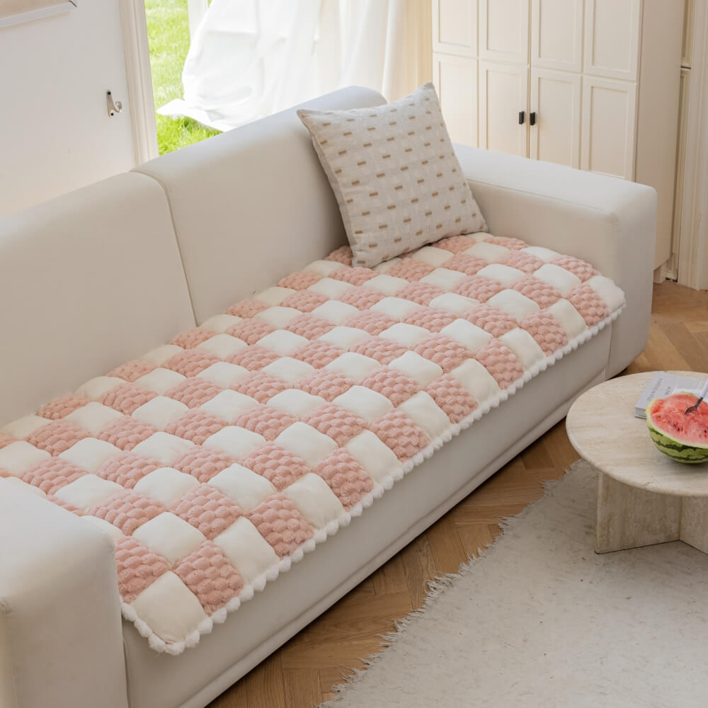 Handgefertigte Plüsch-Hundematte im Farbblock-Design – Rutschfester Sofaschutz