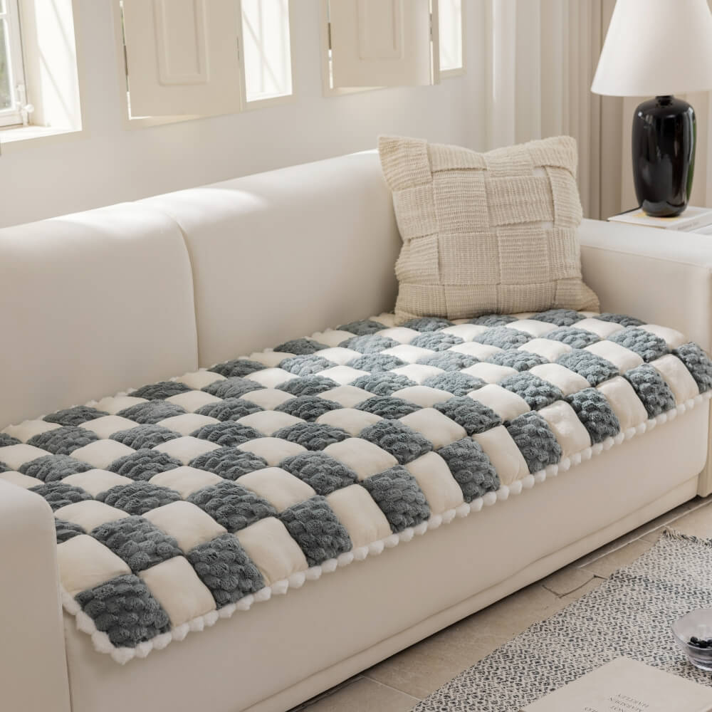 Handgefertigte Plüsch-Hundematte im Farbblock-Design – Rutschfester Sofaschutz