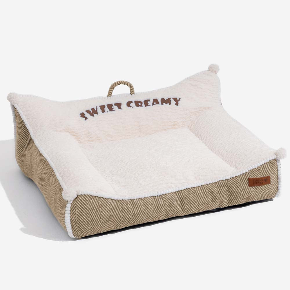 Waschbares Hundesofabett mit Nackenrolle aus Plüsch - Sweet Creamy