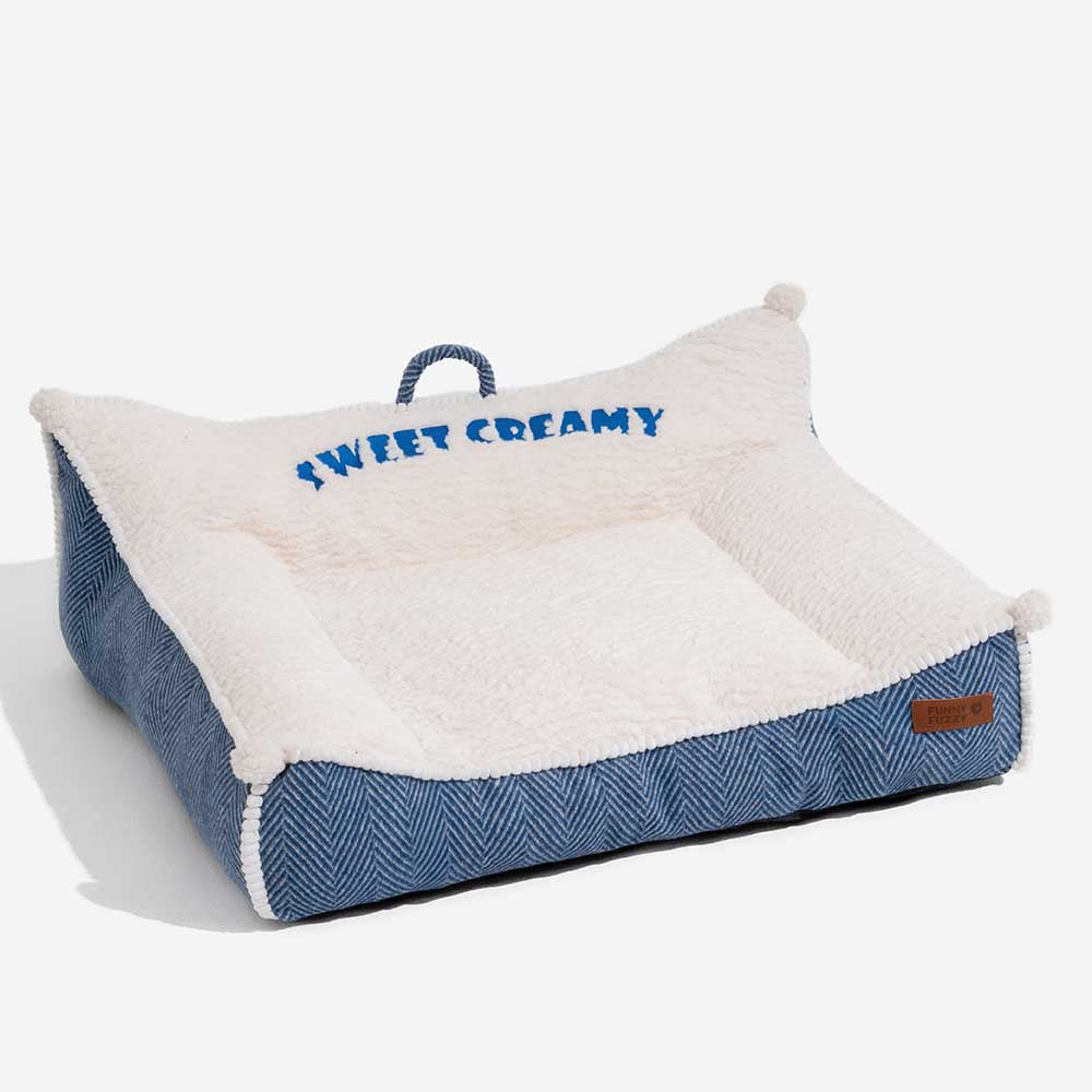 Waschbares Hundesofabett mit Nackenrolle aus Plüsch - Sweet Creamy