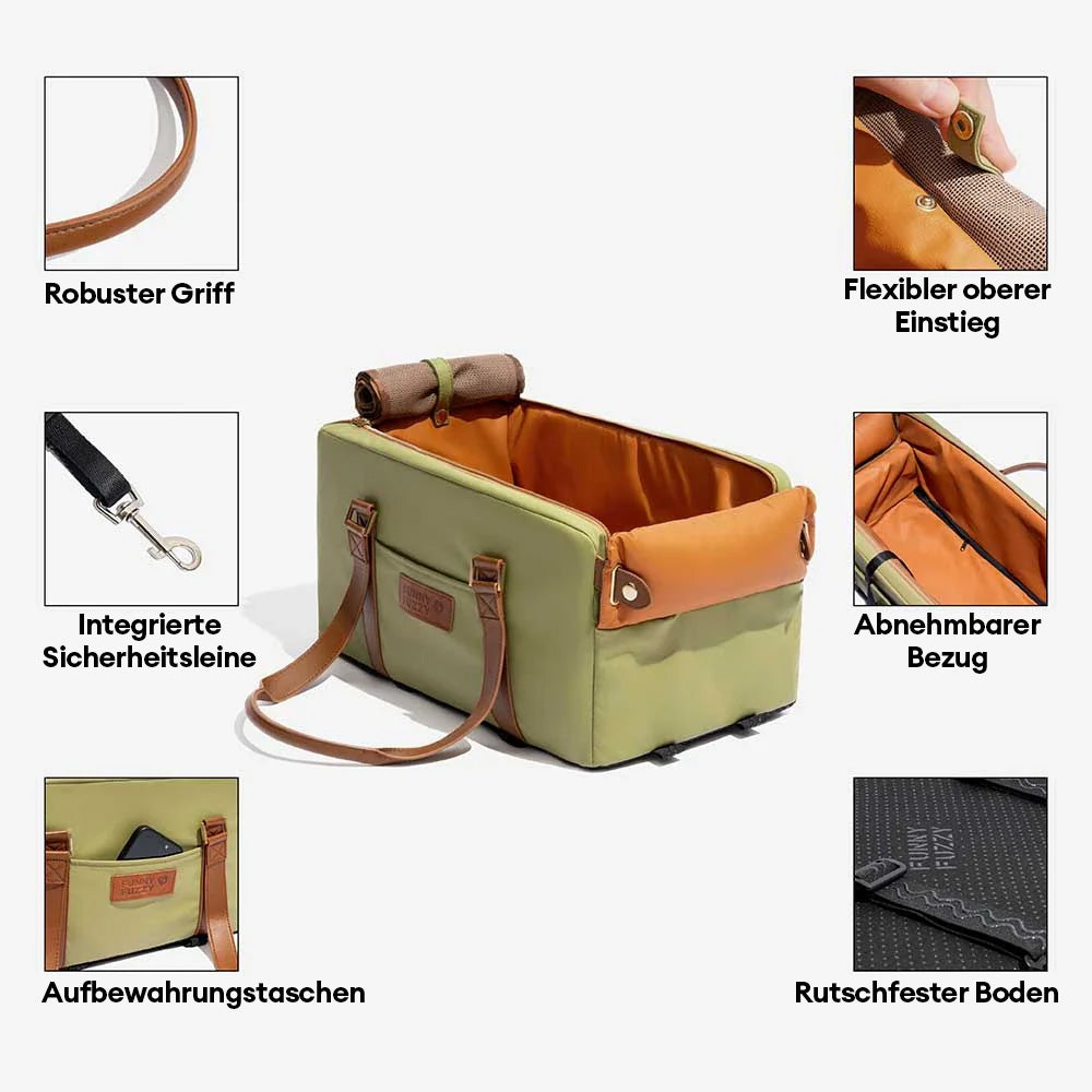 Deluxe Haustier-Autositz & Träger aus Kunstleder für die Mittelkonsole Urban Voyager