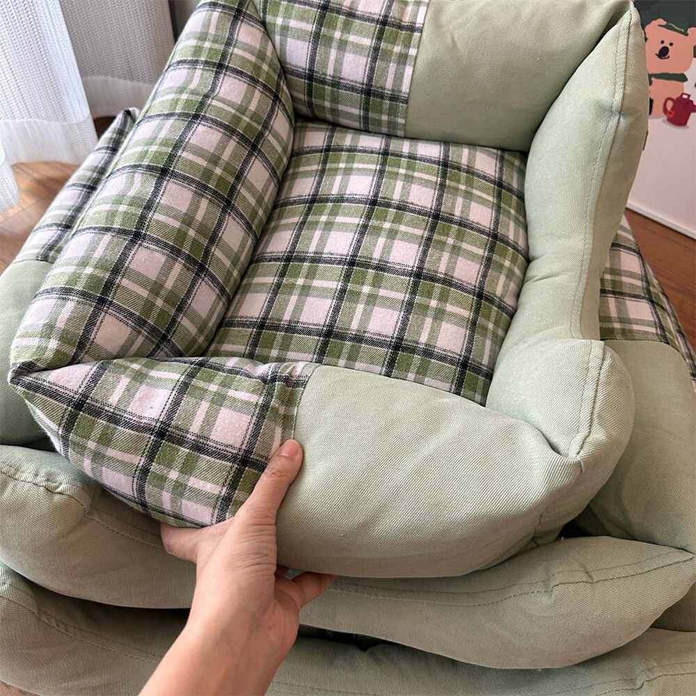 Gingham Leisure Abnehmbares Verdicktes Hundebett & Katzenbett mit Seitenpolster