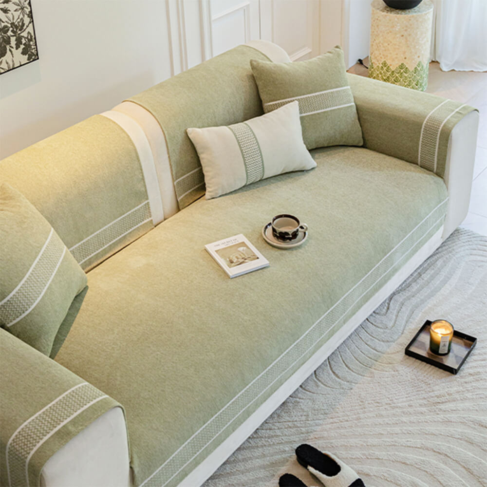 Kratzfester Sofabezug aus Chenille-Jacquard mit breitem Kantendesign