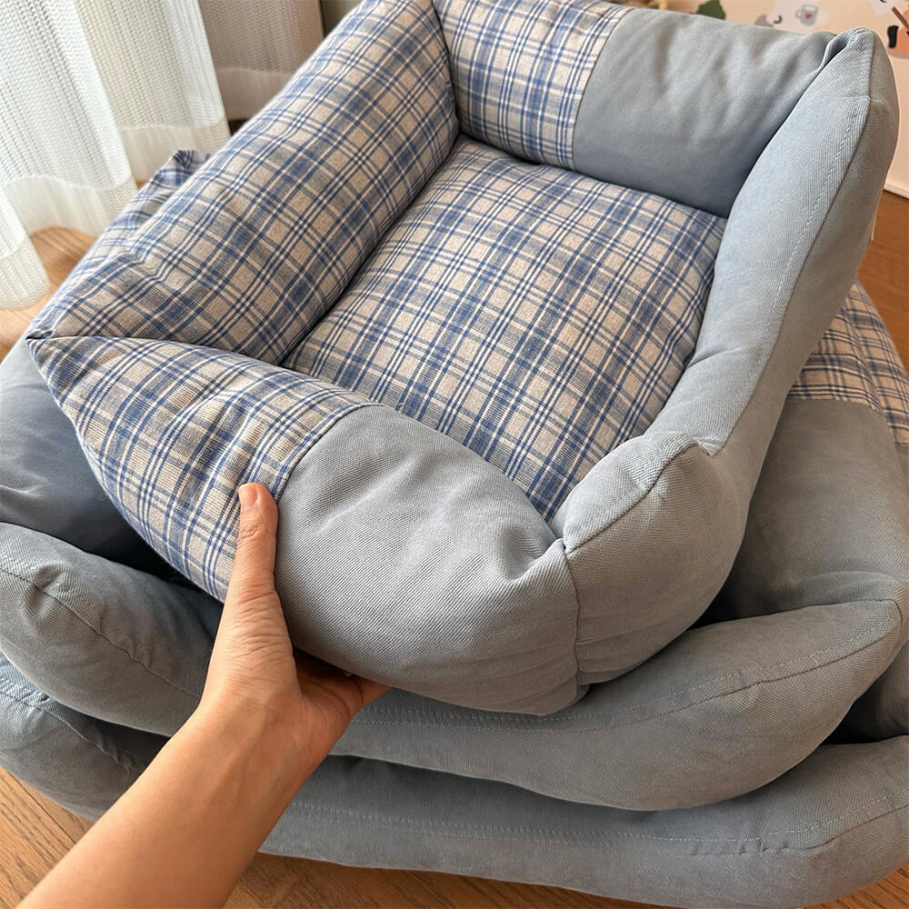 Gingham Leisure Abnehmbares Verdicktes Hundebett & Katzenbett mit Seitenpolster