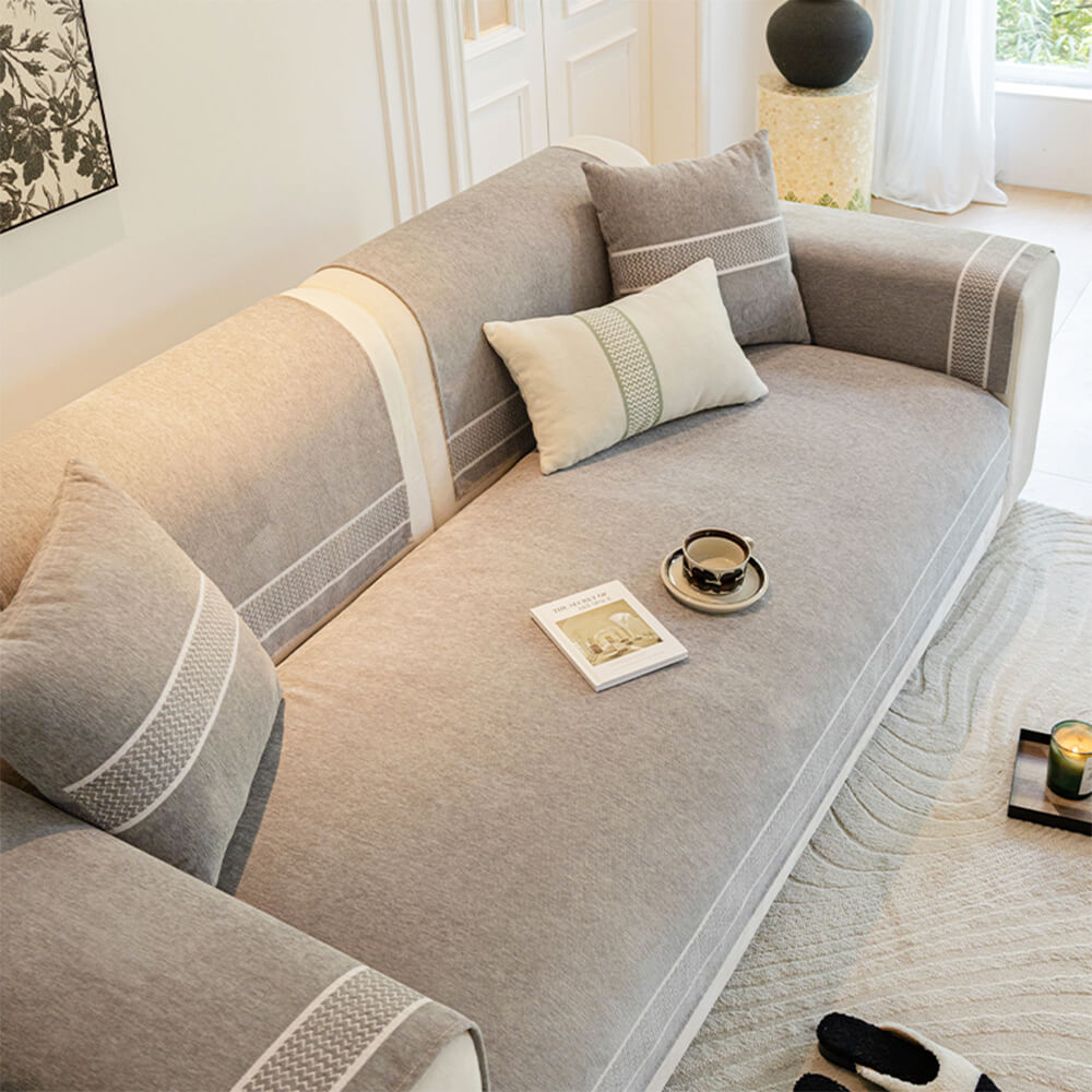 Kratzfester Sofabezug aus Chenille-Jacquard mit breitem Kantendesign