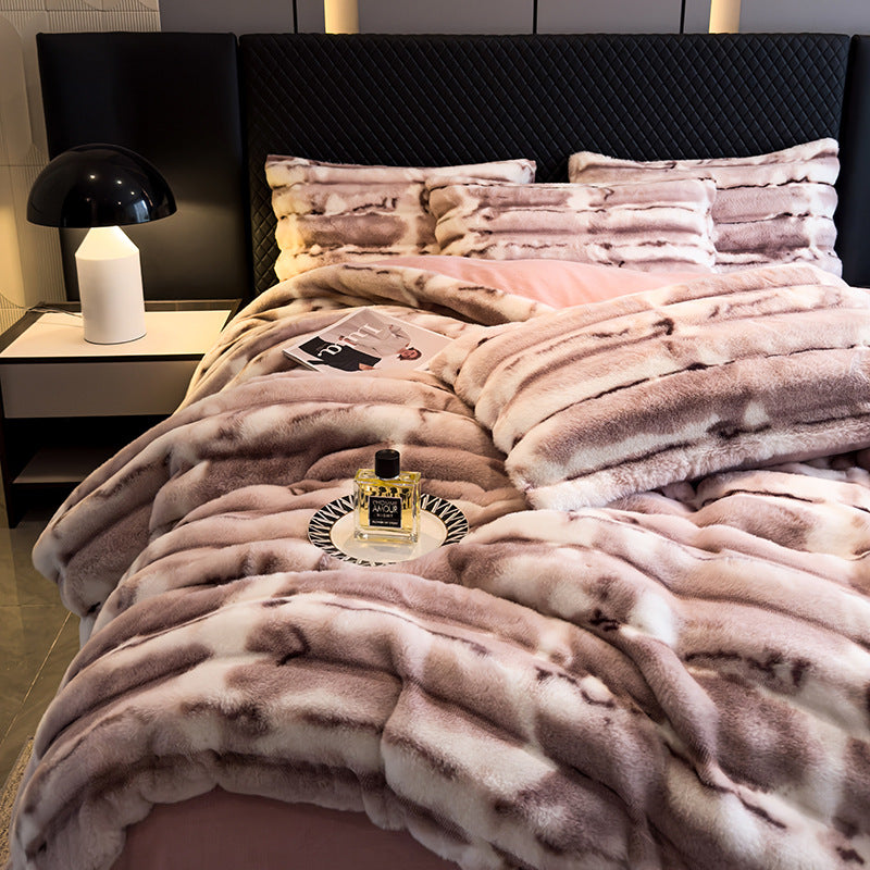 Warmes Umweltfreundliches Bettwäscheset aus Kunstfell mit Wellenblasen-Design