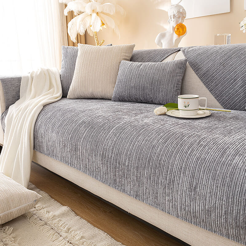 Einfacher Einfarbiger Kratzfester Chenille Outdoor Schutzsofabezug