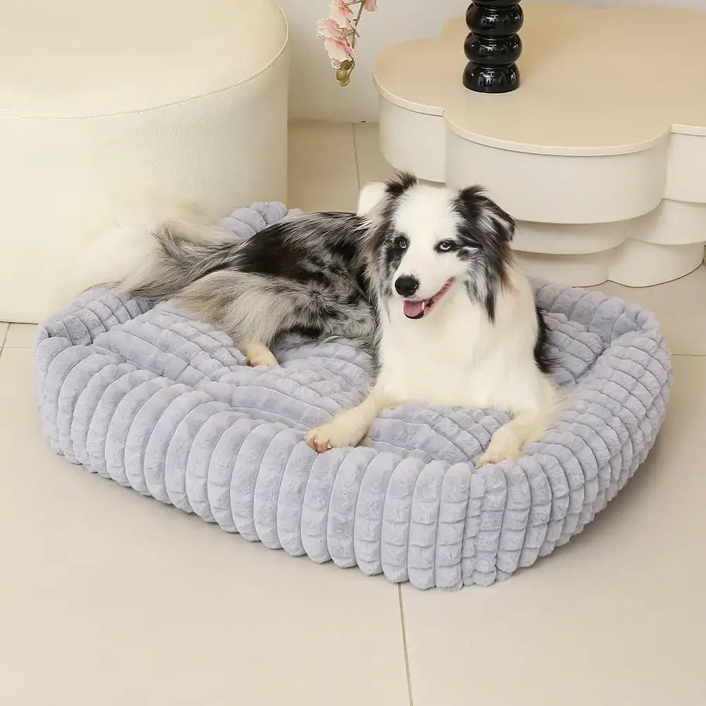 Weiches Kurzplüsch-Hundebett, quadratisch und gestreift, für kleine bis große Hunde