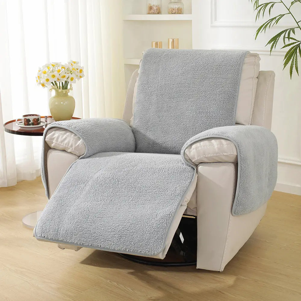 Dickes, flauschiges Faux-Sherpa-Fleece-Sesselbezug mit elastischen Riemen