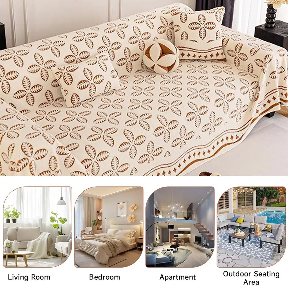Verdickte Jacquard-Velours-Blattmuster-Sofa-Dekoration Mehrzweckdecke Couchbezug