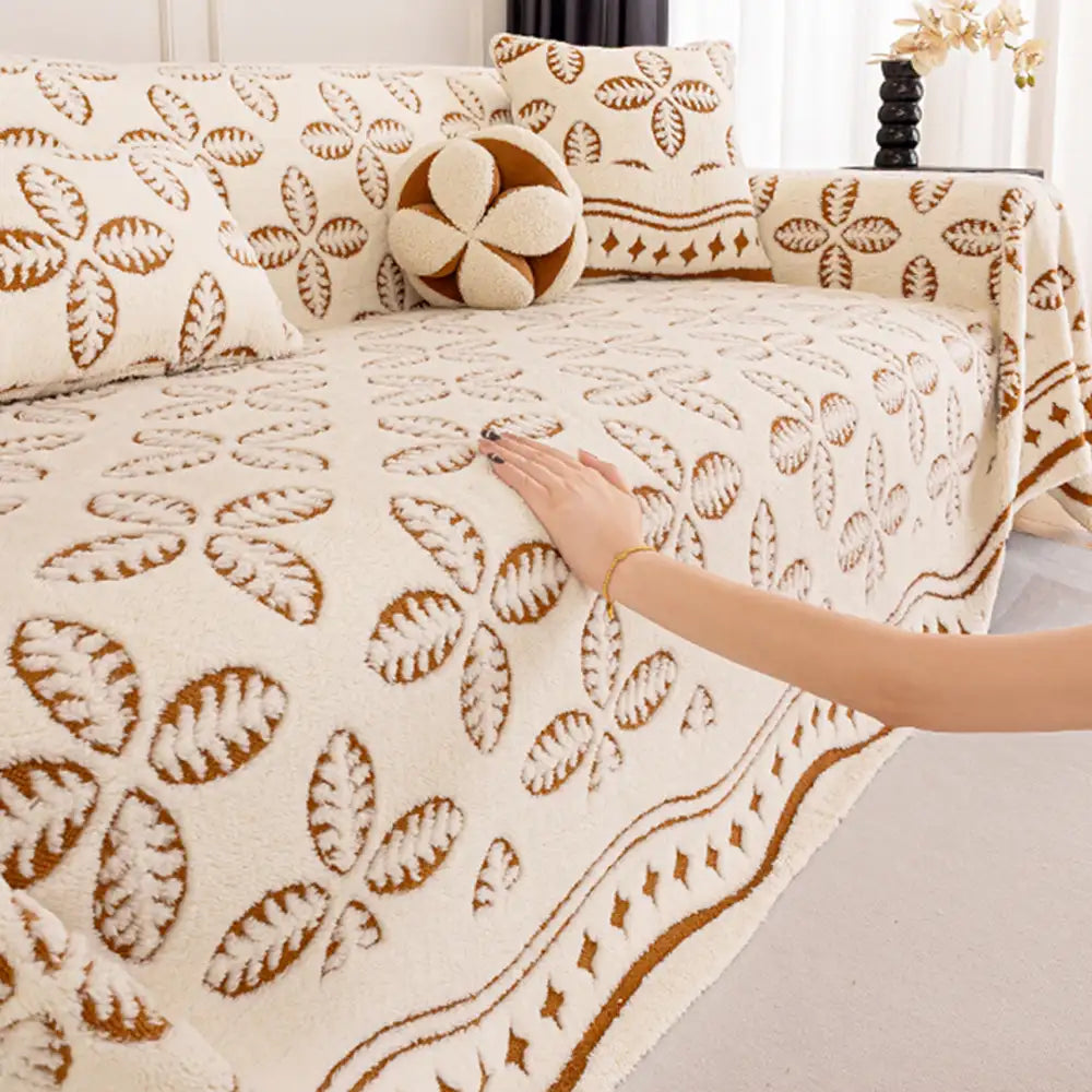 Verdickte Jacquard-Velours-Blattmuster-Sofa-Dekoration Mehrzweckdecke Couchbezug