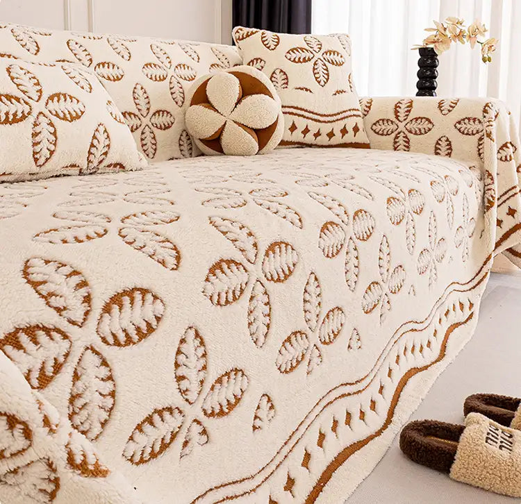 Verdickte Jacquard-Velours-Blattmuster-Sofa-Dekoration Mehrzweckdecke Couchbezug