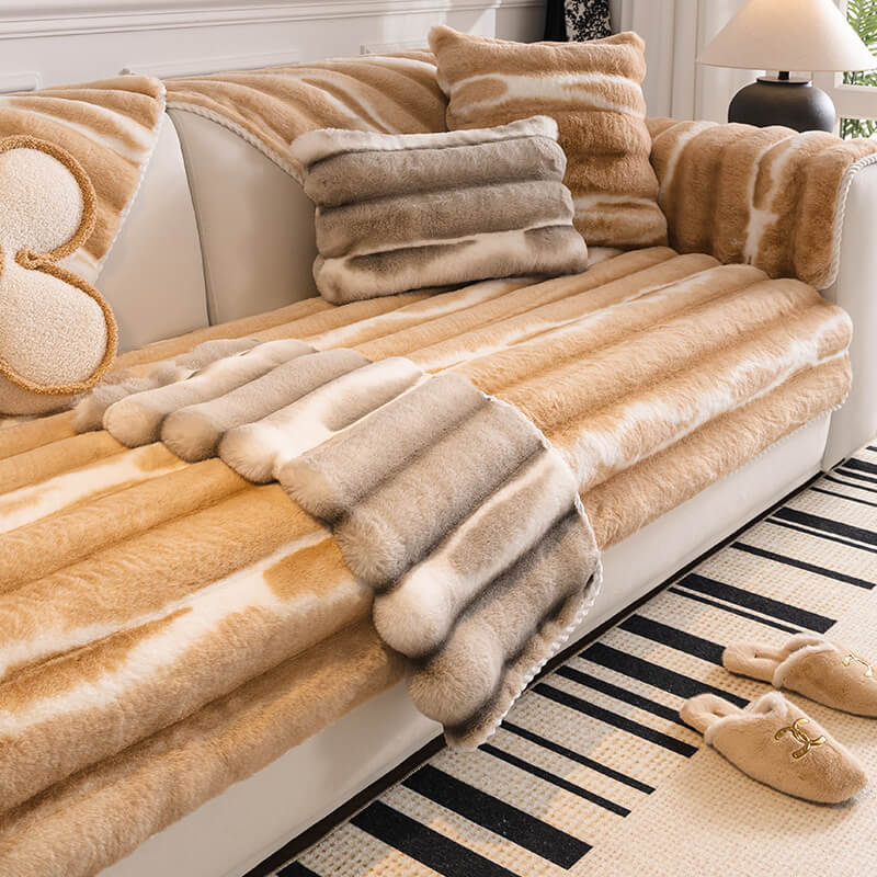 Trendy Schöner Sofabezug aus Plüsch mit Farbverlauf und Streifen