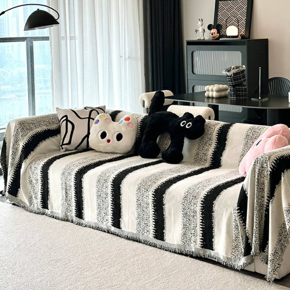 Trendy gestreifter Chenille-atmungsaktiver Sofaschutz-Couchbezug