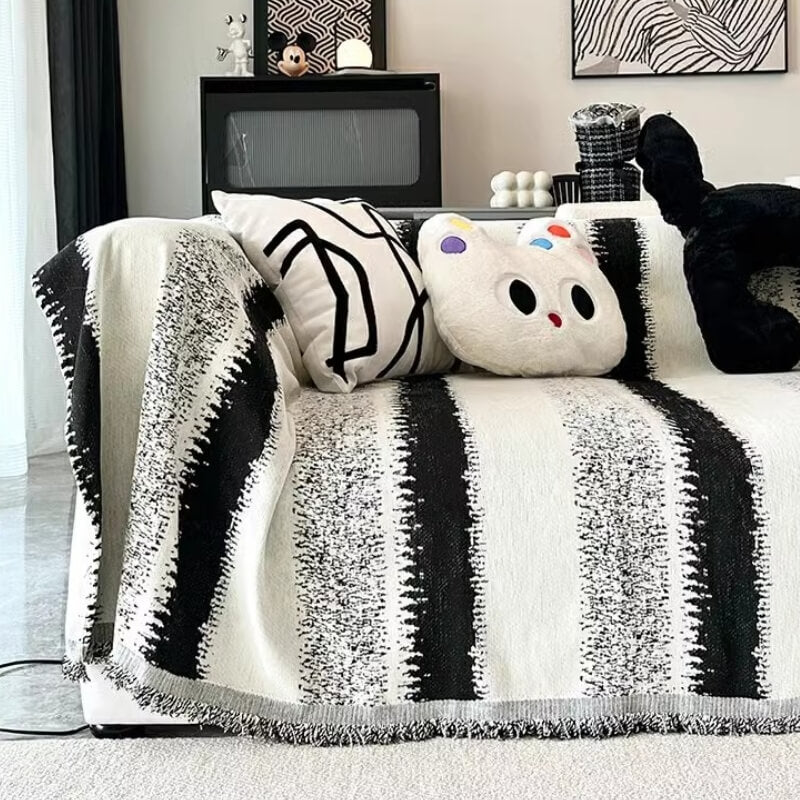 Trendy gestreifter Chenille-atmungsaktiver Sofaschutz-Couchbezug