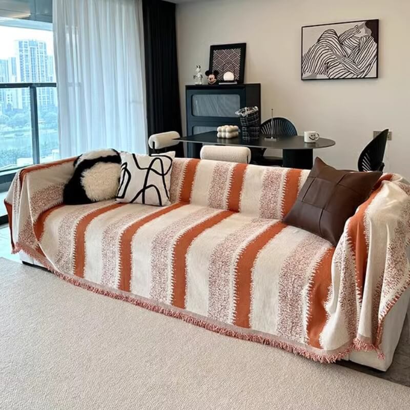 Trendy gestreifter Chenille-atmungsaktiver Sofaschutz-Couchbezug