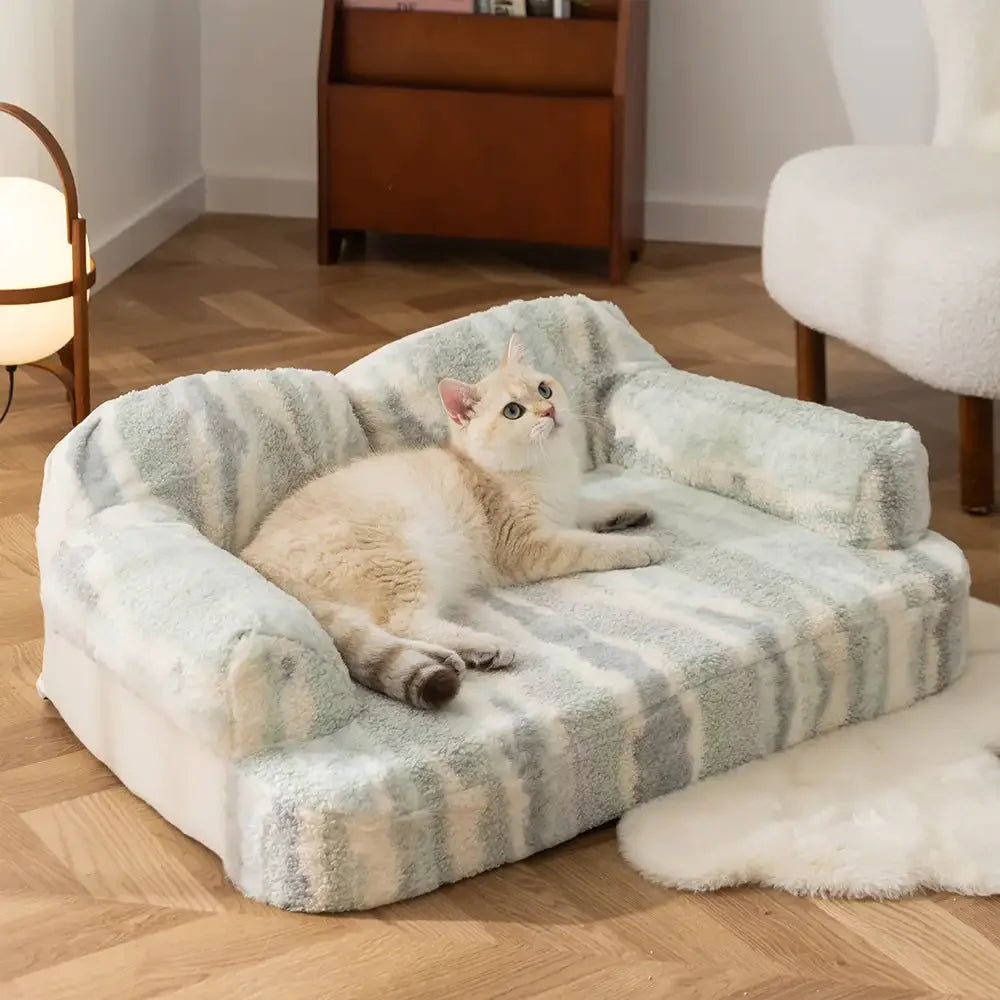 Gemütliches Hundesofa-Bett aus Batik-Faux-Lammwolle mit Wirbelsäulenschutz – Trendy