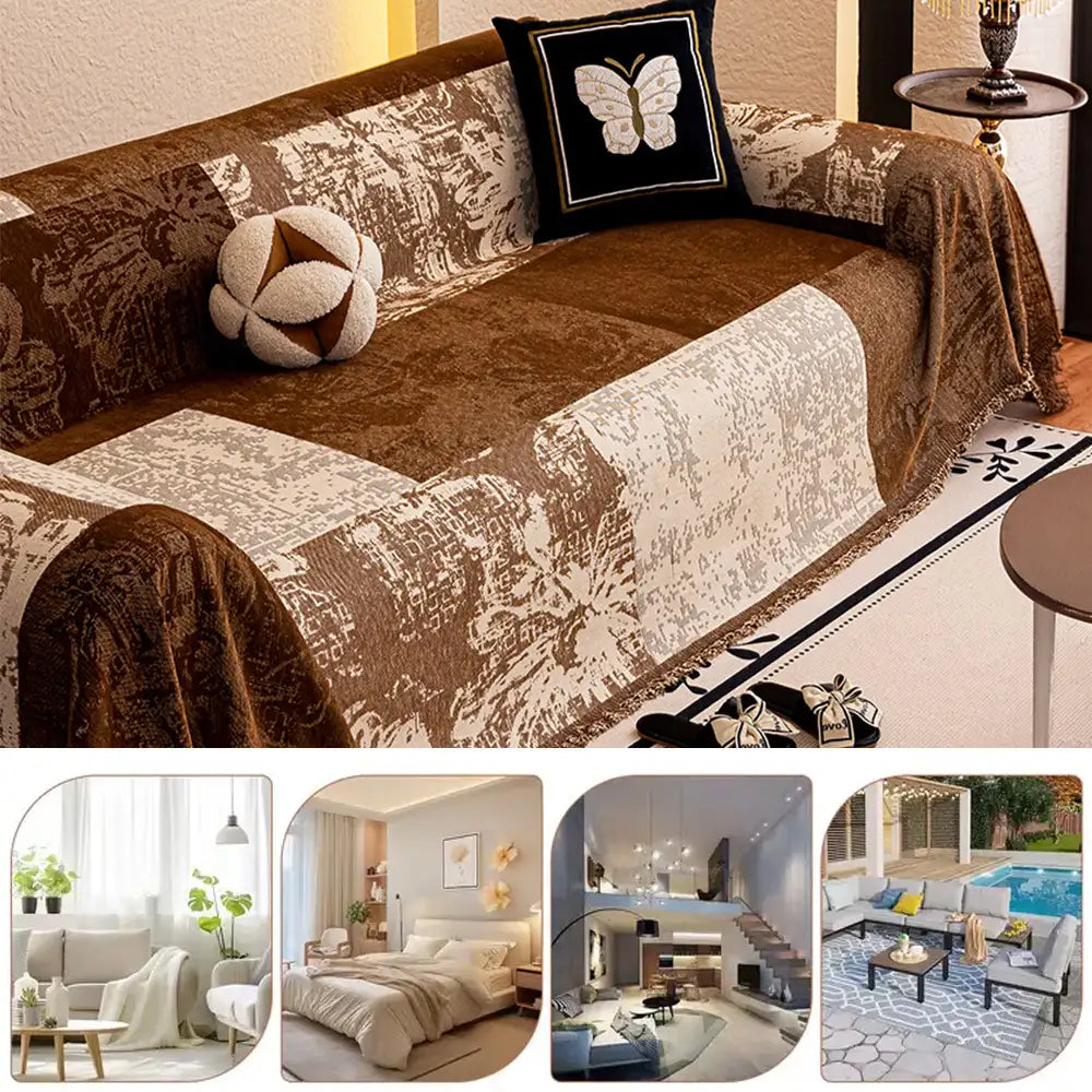 Vintage Botanischer Jacquard Chenille Sofa Kratzfester Couchbezug