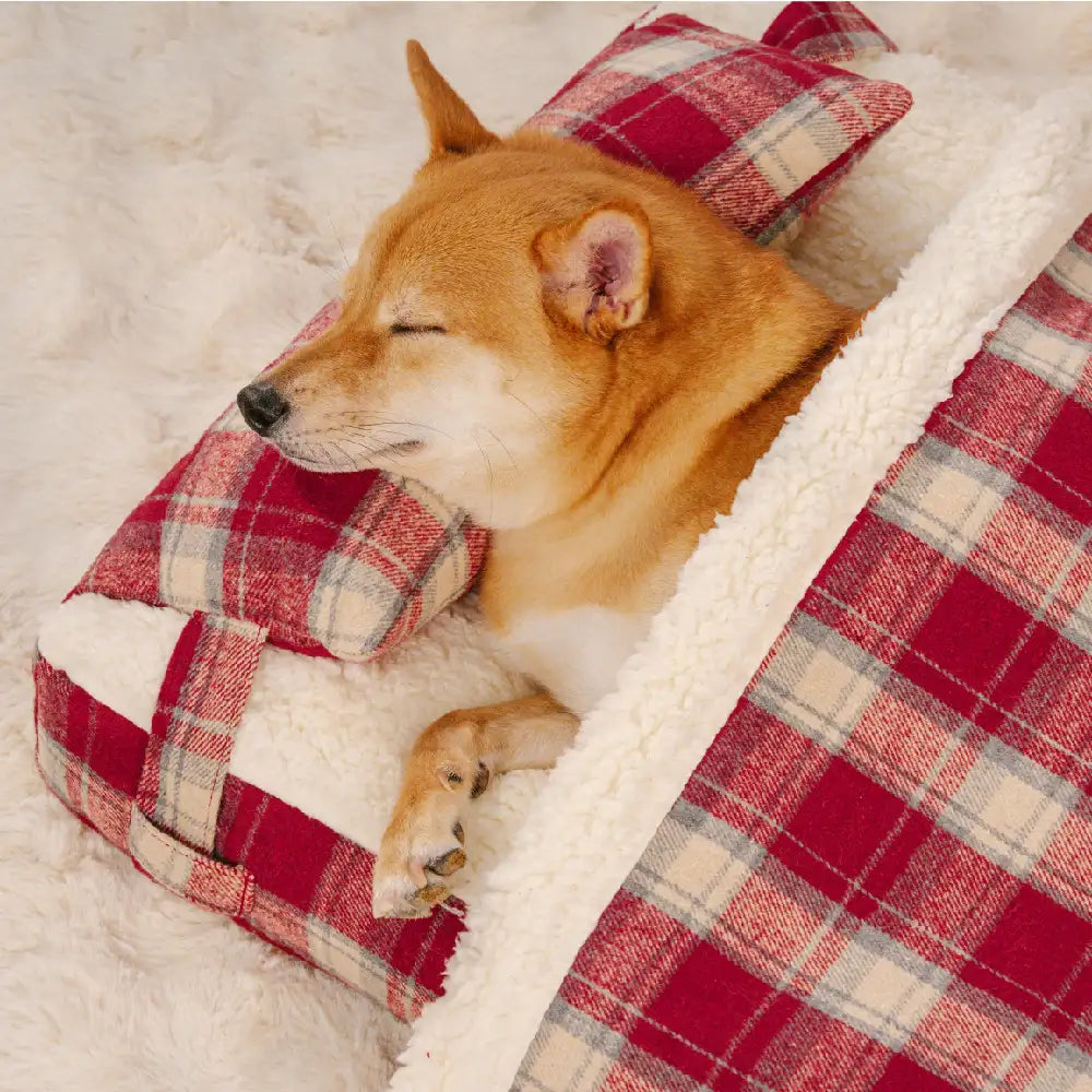 Orthopädisches Hundebett aus Vintage-Karo-Plüsch, abnehmbar mit Kissen – gemütlich für Welpen