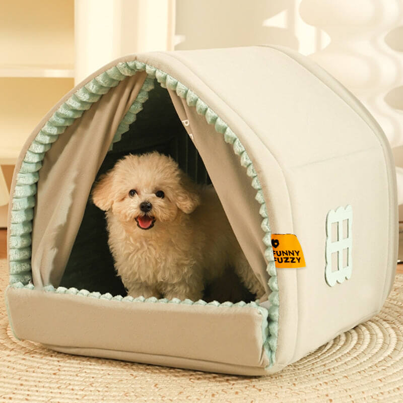 Geschlossenes Hundebett mit Doppelvorhang für Haustiere