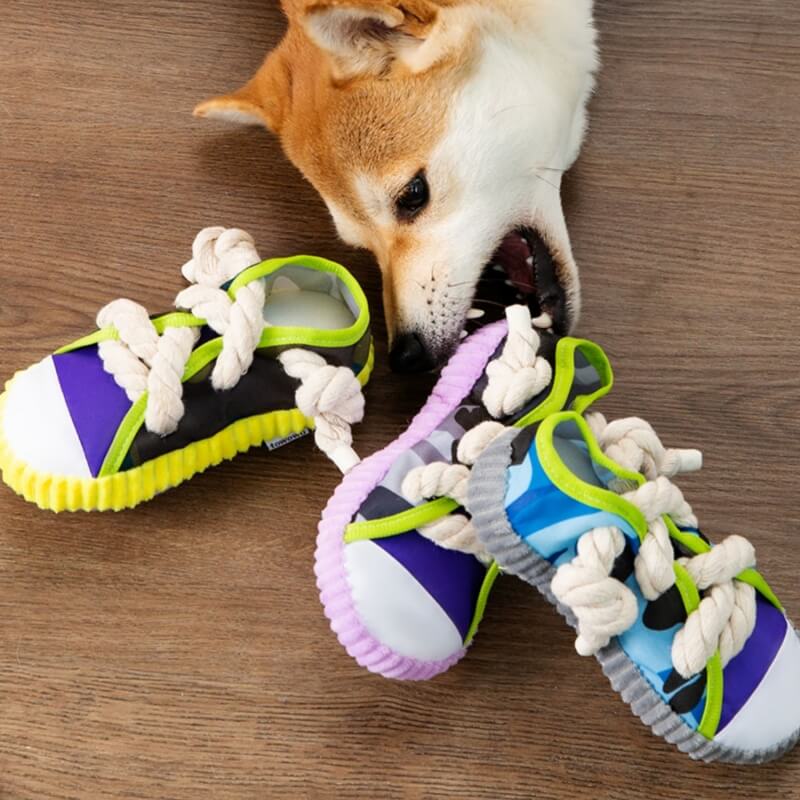 Beißspielzeug für Hunde in Schuhform aus Baumwollseil